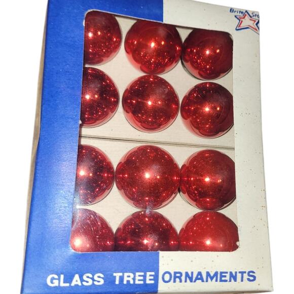 12 Vintage Mini American Made Shiny Brite Glass Red Christmas Ornaments - Picture 4 of 6